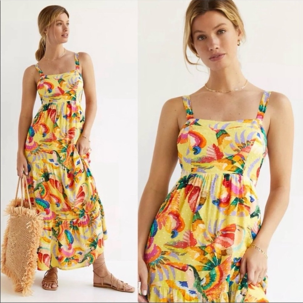 Farm Rio x Anthropologie Yellow Tropical Floral Dress